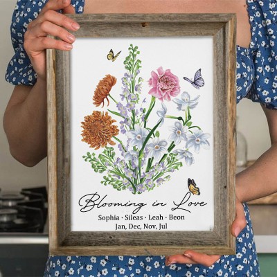 Custom Birth Flower Family Bouquet Wood Sign Art With Kids Name For Mum Grandma Christmas Day Gift Ideas