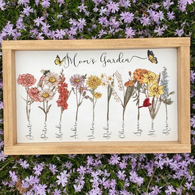 Custom Mum's Garden Birth Flower Wood Sign With Kids Name For Mum Grandma Mother's Day Gift Ideas