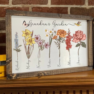 Custom Grandma's Garden Birth Flower Wood Sign With Grandkids Name For Mum Grandma Mother's Day Gift Ideas