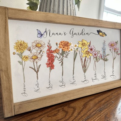 Custom Nana's Garden Birth Flower Wood Sign With Grandkids Name For Mum Grandma Mother's Day Gift Ideas