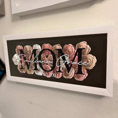 Custom Mum Flower Shadow Box With Kids Name For Grandma Mother's Day Gift Ideas