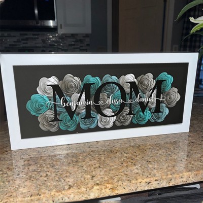 Custom Mum Flower Shadow Box With Kids Name For Grandma Mother's Day Gift Ideas