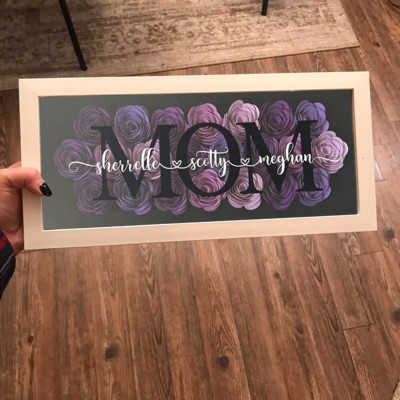 Custom Mum Flower Shadow Box With Kids Name For Grandma Mother's Day Gift Ideas