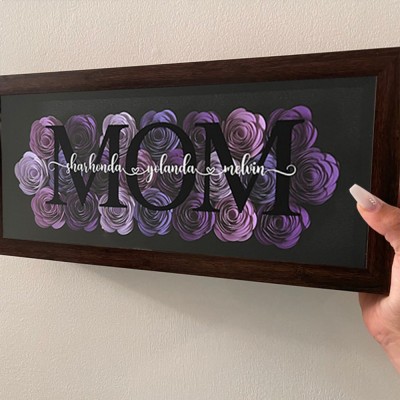 Custom Mum Flower Shadow Box With Kids Name For Grandma Mother's Day Gift Ideas