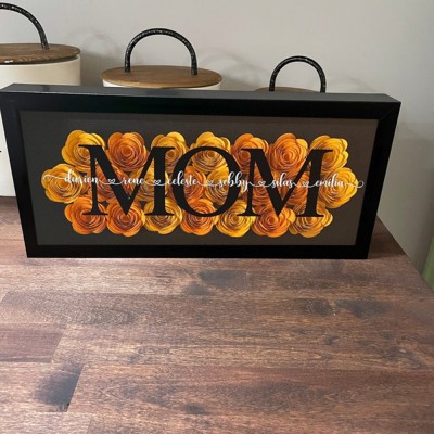 Custom Mum Flower Shadow Box With Kids Name For Grandma Mother's Day Gift Ideas