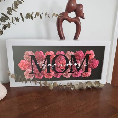 Custom Mum Flower Shadow Box With Kids Name For Grandma Mother's Day Gift Ideas