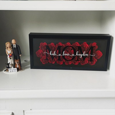 Custom Mum Flower Shadow Box With Kids Name For Grandma Mother's Day Gift Ideas