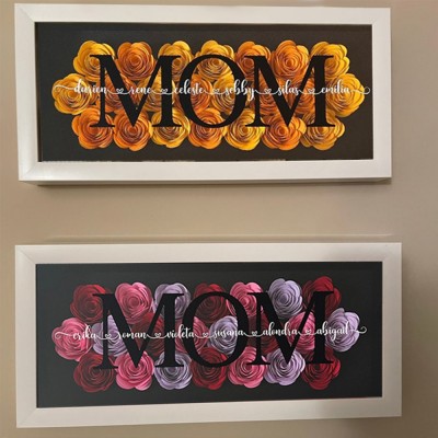 Custom Mum Flower Shadow Box With Kids Name For Grandma Mother's Day Gift Ideas