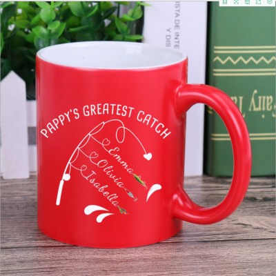 Personalised Coffee Mug Pappy's Greatest Catch Fishing Gift With Kids Name