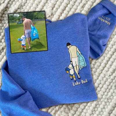 Custom Embroidered Dad Sweatshirt From Portrait with Kid Name Fathers Day or Birthday Gift for Dad