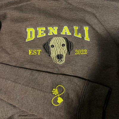 Personalised Dog Face Embroidered Sweatshirt Varsity Style For Pet Lover Gifts