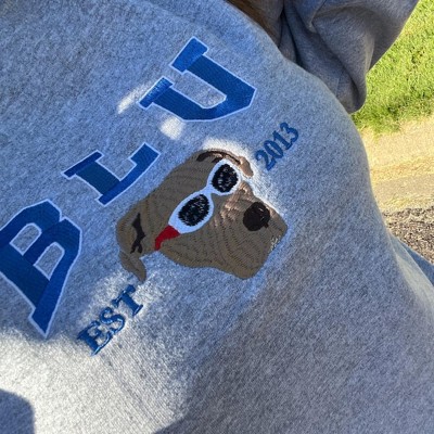 Personalised Dog Face Embroidered Sweatshirt Varsity Style For Pet Lover Gifts