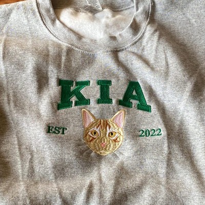 Personalised Cat Face Embroidered Sweatshirt Varsity Style For Pet Lover Gifts