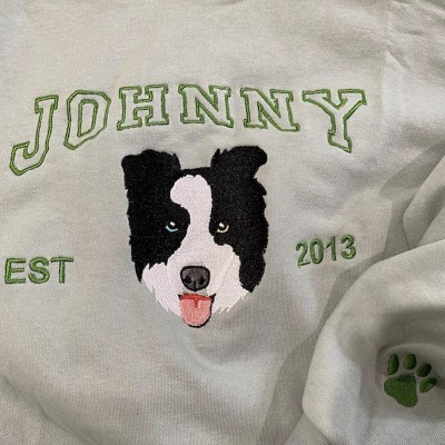 Personalised Dog Face Embroidered Sweatshirt Varsity Style For Pet Lover Gifts