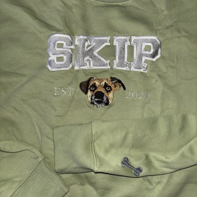 Personalised Dog Face Embroidered Sweatshirt Varsity Style For Pet Lover Gifts
