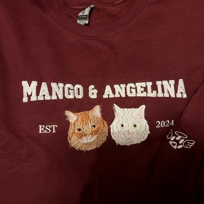 Personalised Cat Face Embroidered Sweatshirt Varsity Style For Pet Lover Gifts