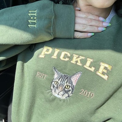 Personalised Cat Face Embroidered Sweatshirt Varsity Style For Pet Lover Gifts