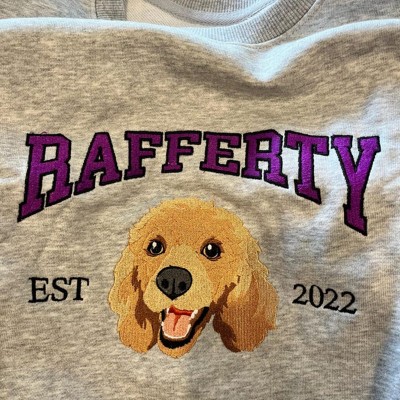 Custom Embroidered Dog Face Varsity Style Sweatshirt With Name For Pet Lover Gifts