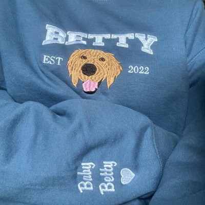 Custom Embroidered Dog Face Varsity Style Sweatshirt With Name For Pet Lover Gifts
