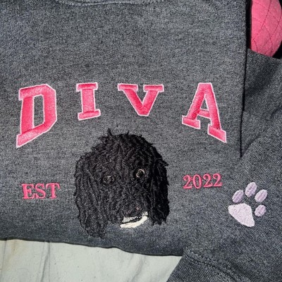 Personalised Dog Face Embroidered Sweatshirt Varsity Style For Pet Lover Gifts