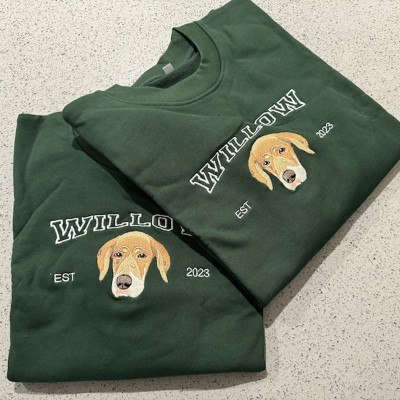 Personalised Dog Face Embroidered Sweatshirt Varsity Style For Pet Lover Gifts