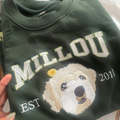 Personalised Dog Face Embroidered Sweatshirt Varsity Style For Pet Lover Gifts