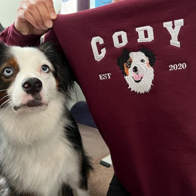 Personalised Dog Face Embroidered Sweatshirt Varsity Style For Pet Lover Gifts