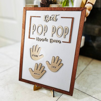 Personalised Best POP POP Ever Hands Down Framed Sign With Kids Name For Father's Day