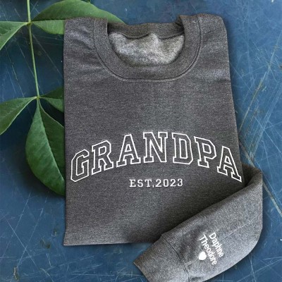 Custom Embroidered Grandpa Sweatshirt Hoodie with Kids Names For Father's Day Gift Ideas