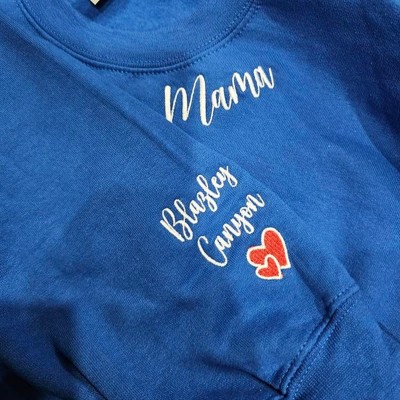 Custom Embroidered MAMA Sweatshirt With Kids Name On Sleeve For Mom Grandma Christmas Gift