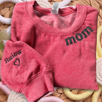 Custom Embroidered MOM Sweatshirt With Kids Name On Sleeve For Christmas Gift