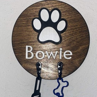 Personalised 3D Dog Paw Shiplap Leash Holder