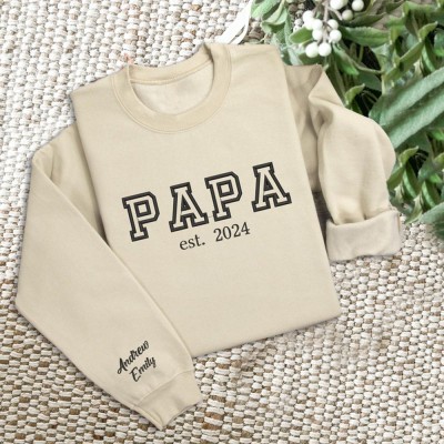 Custom Embroidered Papa Sweatshirt Hoodie with Kids Names For Father's Day Gift Ideas