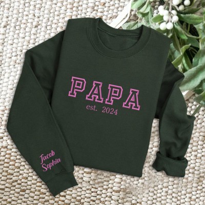 Custom Embroidered Papa Sweatshirt Hoodie with Kids Names For Father's Day Gift Ideas
