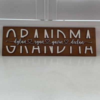 Custom Mum Wood Sign With Grandchildren Name Engraving For Grandma Birthday Mother's Day
