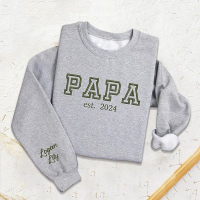 Custom Embroidered Papa Sweatshirt Hoodie with Kids Names For Father's Day Gift Ideas