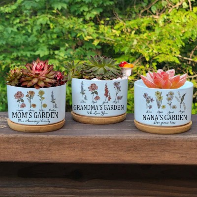 Custom Grandma's Garden Birth Month Flower Plant Pot For Mother's Day