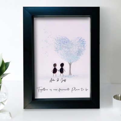 Personalised Pebble Art Picture Frame For Couple Wedding Anniversary Valentine's Day
