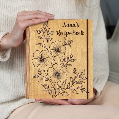 Personalised Family Wood Recipe Book For Mum Grandma Christmas Day Gift Ideas