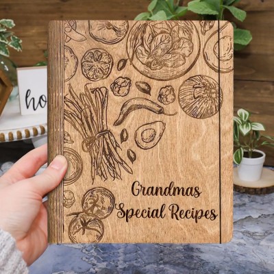 Custom Family Wood Recipe Book For Mom Grandma Christmas Day Gift Ideas