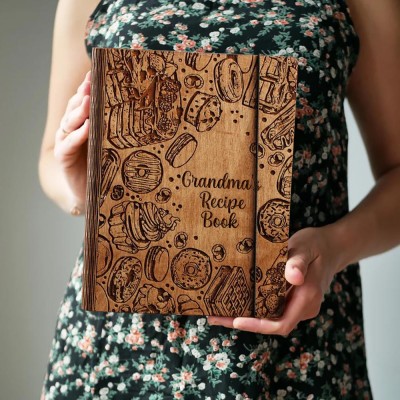 Custom Family Wood Recipe Book For Mum Grandma Christmas Day Gift Ideas