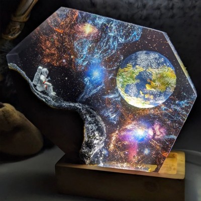 Astronaut Resin Wood Space Galaxy Art Night Light Housewarming Christmas gifts 