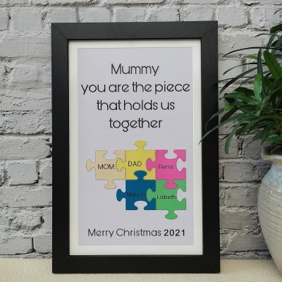 Personalised Mothers Day Gift Mum You Are The Piece That Holds Us Together Puzzles Pieces Name Sign Home Decor
