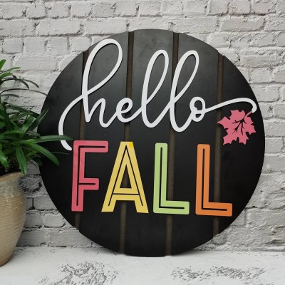 Hello Fall Personalised Front Door Sign Wood Door Hanger