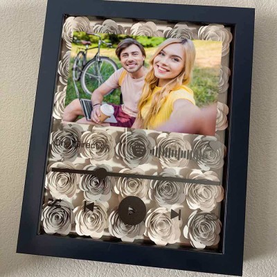 Personalised Spotify Flower Shadow Box With Couple Photo For Wedding Anniversary Valentine's Day