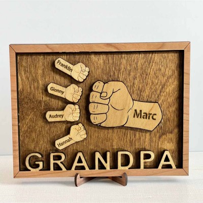 Personalised Dad and Kids Fist Bump With Name Frame Sign For Father's Day