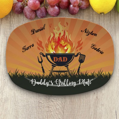 Personalised Barbecue Platter With Kids Name Daddy's Grilling Plate Father's Day