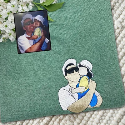 Custom Embroidered Dad Sweatshirt From Portrait with Kid Name Fathers Day or Birthday Gift for Dad