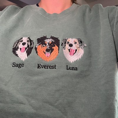 Custom Embroidered Dog Face Sweatshirt With Name For Pet Lover Gifts