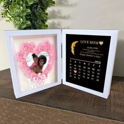 Personalised Flower Shadow Box Moon Phase Calendar with Names Gift for Mother's Day